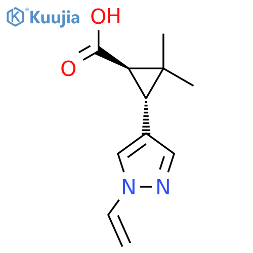 rac-(1R,3R)-3-(1-ethenyl-1H-pyrazol-4-yl)-2,2-dimethylcyclopropane-1-carboxylic acid structure