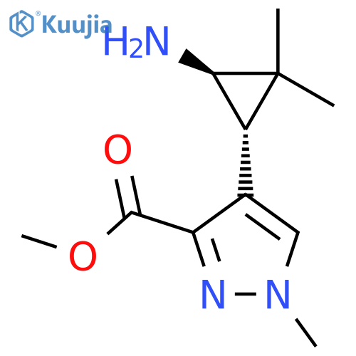 rac-methyl 4-(1R,3R)-3-amino-2,2-dimethylcyclopropyl-1-methyl-1H-pyrazole-3-carboxylate structure