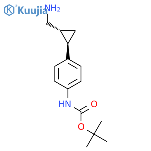rac-tert-butyl N-{4-(1R,2R)-2-(aminomethyl)cyclopropylphenyl}carbamate structure