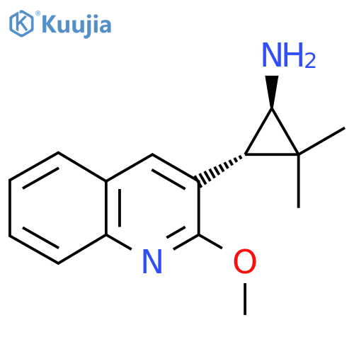 rac-(1R,3R)-3-(2-methoxyquinolin-3-yl)-2,2-dimethylcyclopropan-1-amine structure