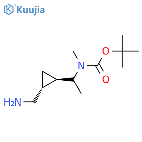 rac-tert-butyl N-{1-(1R,2R)-2-(aminomethyl)cyclopropylethyl}-N-methylcarbamate structure