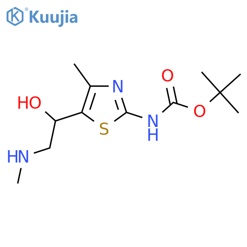 tert-butyl N-{5-1-hydroxy-2-(methylamino)ethyl-4-methyl-1,3-thiazol-2-yl}carbamate structure