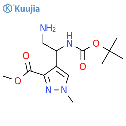 methyl 4-(2-amino-1-{(tert-butoxy)carbonylamino}ethyl)-1-methyl-1H-pyrazole-3-carboxylate structure