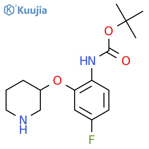 tert-butyl N-4-fluoro-2-(piperidin-3-yloxy)phenylcarbamate structure