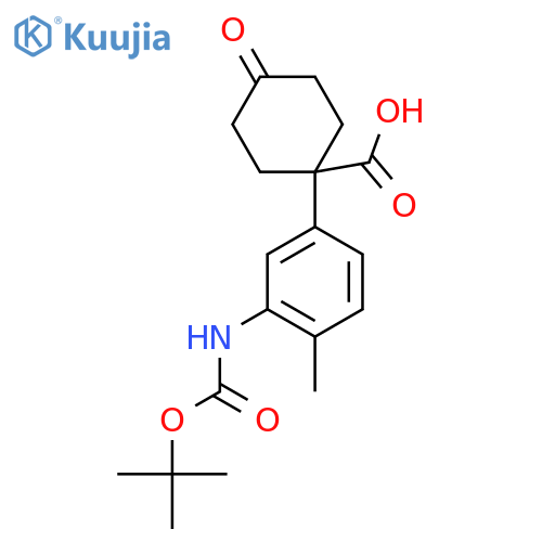1-(3-{(tert-butoxy)carbonylamino}-4-methylphenyl)-4-oxocyclohexane-1-carboxylic acid structure