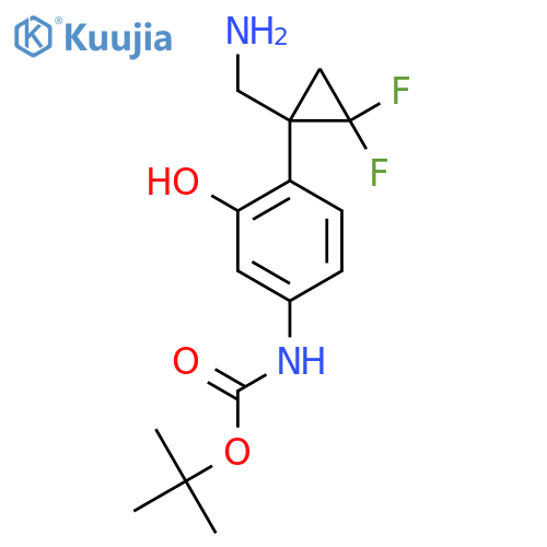 tert-butyl N-{4-1-(aminomethyl)-2,2-difluorocyclopropyl-3-hydroxyphenyl}carbamate structure