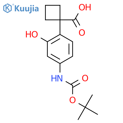 1-(4-{(tert-butoxy)carbonylamino}-2-hydroxyphenyl)cyclobutane-1-carboxylic acid structure