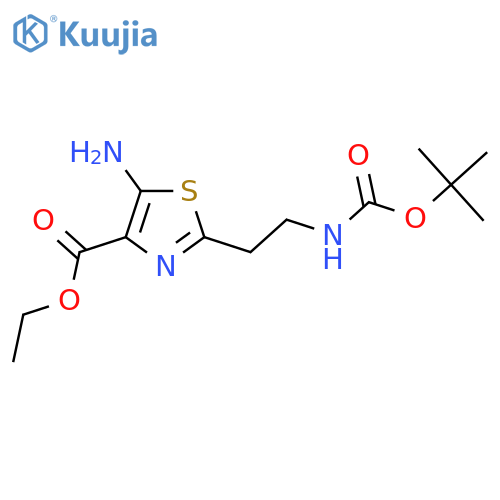 Ethyl 5-amino-2-(2-{[(tert-butoxy)carbonyl]amino}ethyl)-1,3-thiazole-4-carboxylate structure