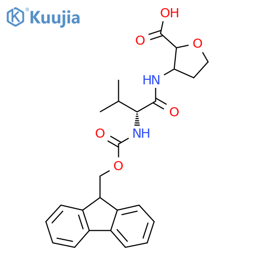 3-(2R)-2-({(9H-fluoren-9-yl)methoxycarbonyl}amino)-3-methylbutanamidooxolane-2-carboxylic acid structure