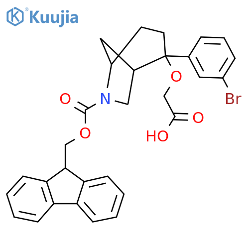 2-{2-(3-bromophenyl)-6-{(9H-fluoren-9-yl)methoxycarbonyl}-6-azabicyclo3.2.1octan-2-yloxy}acetic acid structure