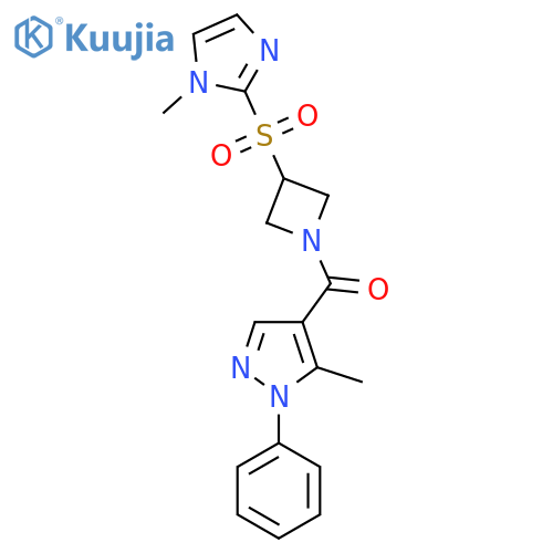 (5-methyl-1-phenyl-1H-pyrazol-4-yl)(3-((1-methyl-1H-imidazol-2-yl)sulfonyl)azetidin-1-yl)methanone structure