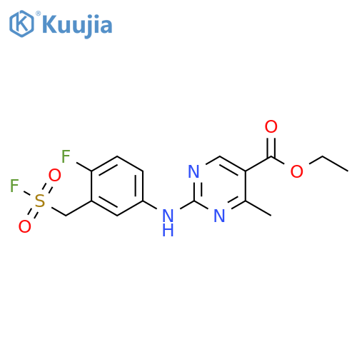 Ethyl 2-[[4-fluoro-3-[(fluorosulfonyl)methyl]phenyl]amino]-4-methyl-5-pyrimidinecarboxylate structure