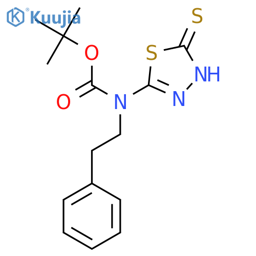 tert-butyl N-(2-phenylethyl)-N-(5-sulfanyl-1,3,4-thiadiazol-2-yl)carbamate structure