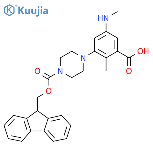3-(4-{[(9H-fluoren-9-yl)methoxy]carbonyl}piperazin-1-yl)-2-methyl-5-(methylamino)benzoic acid structure