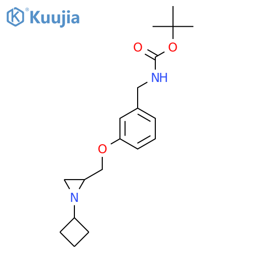 Tert-butyl N-[[3-[(1-cyclobutylaziridin-2-yl)methoxy]phenyl]methyl]carbamate structure