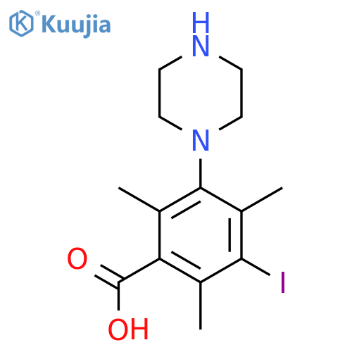3-Iodo-2,4,6-trimethyl-5-(piperazin-1-yl)benzoic acid structure