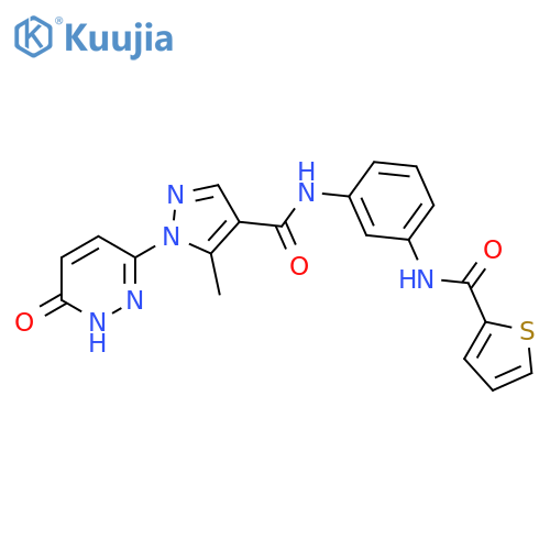 5-methyl-1-(6-oxo-1,6-dihydropyridazin-3-yl)-N-3-(thiophene-2-amido)phenyl-1H-pyrazole-4-carboxamide structure