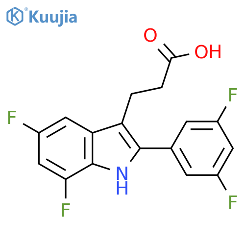 3-[2-(3,5-difluorophenyl)-5,7-difluoro-1H-indol-3-yl]propanoic acid structure