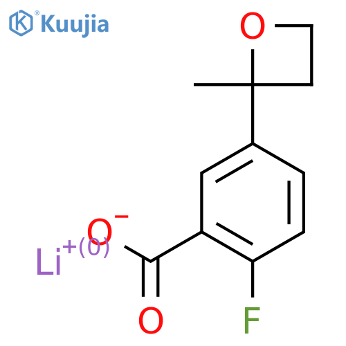 Lithium(1+) 2-fluoro-5-(2-methyloxetan-2-yl)benzoate structure