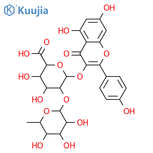 Kaempferol 3-glycosides; Diglycosides, 3-O-[α-L-Rhamnopyranosyl-(1→2)-β-D-glucuronopyranoside] structure
