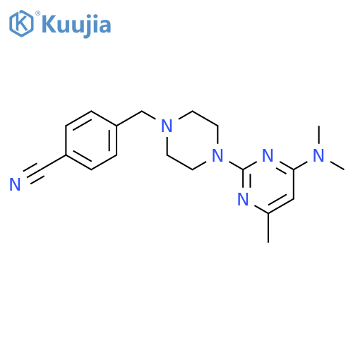 4-({4-[4-(dimethylamino)-6-methylpyrimidin-2-yl]piperazin-1-yl}methyl)benzonitrile structure