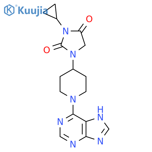 3-cyclopropyl-1-[1-(9H-purin-6-yl)piperidin-4-yl]imidazolidine-2,4-dione structure