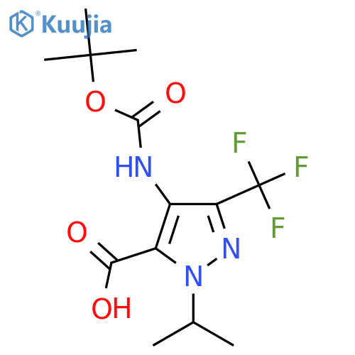 4-{(tert-butoxy)carbonylamino}-1-(propan-2-yl)-3-(trifluoromethyl)-1H-pyrazole-5-carboxylic acid structure