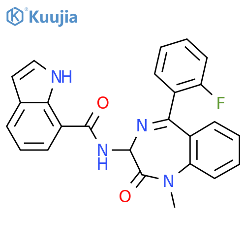N-[5-(2-fluorophenyl)-1-methyl-2-oxo-2,3-dihydro-1H-1,4-benzodiazepin-3-yl]-1H-indole-7-carboxamide structure