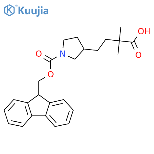 4-(1-{(9H-fluoren-9-yl)methoxycarbonyl}pyrrolidin-3-yl)-2,2-dimethylbutanoic acid structure