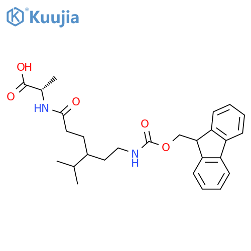 (2S)-2-{4-2-({(9H-fluoren-9-yl)methoxycarbonyl}amino)ethyl-5-methylhexanamido}propanoic acid structure