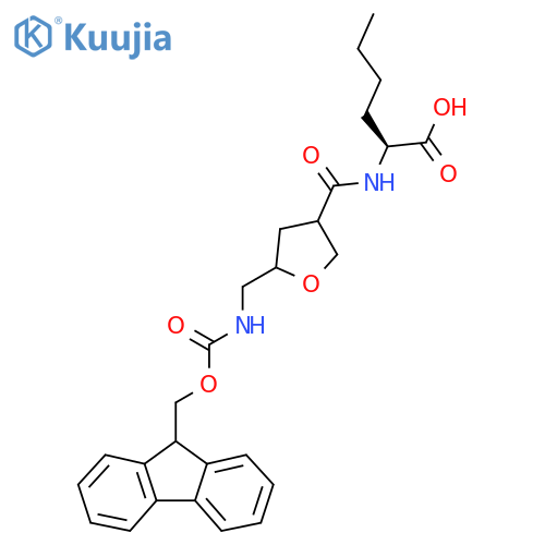(2S)-2-({5-({(9H-fluoren-9-yl)methoxycarbonyl}amino)methyloxolan-3-yl}formamido)hexanoic acid structure