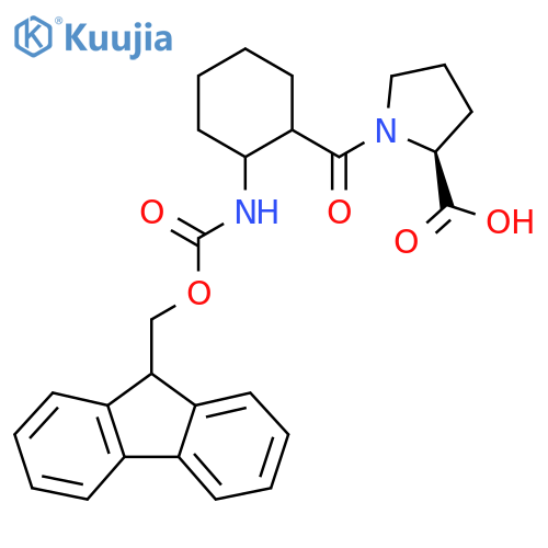 (2S)-1-2-({(9H-fluoren-9-yl)methoxycarbonyl}amino)cyclohexanecarbonylpyrrolidine-2-carboxylic acid structure
