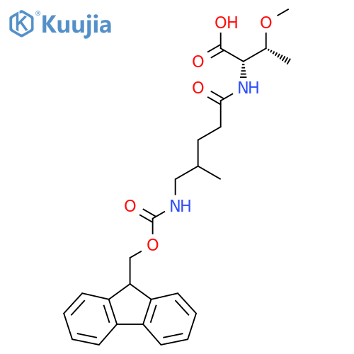 (2S,3R)-2-5-({(9H-fluoren-9-yl)methoxycarbonyl}amino)-4-methylpentanamido-3-methoxybutanoic acid structure