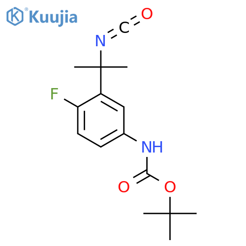 tert-butyl N-4-fluoro-3-(2-isocyanatopropan-2-yl)phenylcarbamate structure