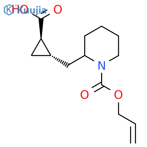 rac-(1R,2S)-2-({1-(prop-2-en-1-yloxy)carbonylpiperidin-2-yl}methyl)cyclopropane-1-carboxylic acid structure