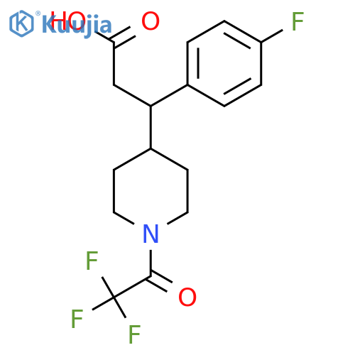 3-(4-fluorophenyl)-3-1-(2,2,2-trifluoroacetyl)piperidin-4-ylpropanoic acid structure
