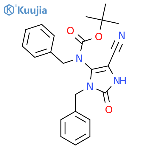tert-butyl N-benzyl-N-(3-benzyl-5-cyano-2-oxo-2,3-dihydro-1H-imidazol-4-yl)carbamate structure