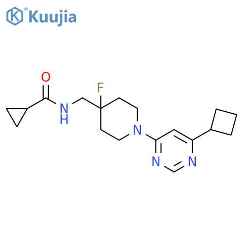 N-{[1-(6-cyclobutylpyrimidin-4-yl)-4-fluoropiperidin-4-yl]methyl}cyclopropanecarboxamide structure