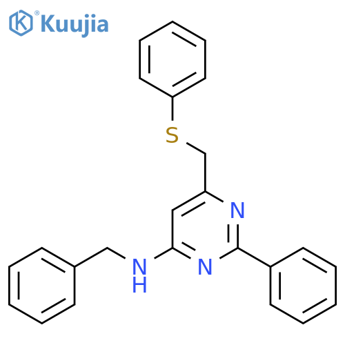 N-Benzyl-2-phenyl-6-[(phenylsulfanyl)methyl]-4-pyrimidinamine structure