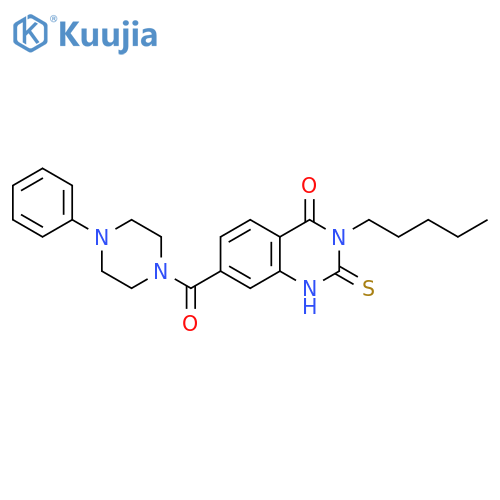 3-pentyl-7-(4-phenylpiperazine-1-carbonyl)-2-sulfanylidene-1,2,3,4-tetrahydroquinazolin-4-one structure