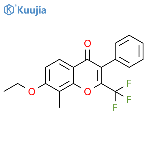 7-ethoxy-8-methyl-3-phenyl-2-(trifluoromethyl)-4H-chromen-4-one structure