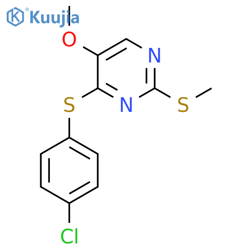 4-((4-Chlorophenyl)sulfanyl)-2-(methylsulfanyl)-5-pyrimidinyl methyl ether structure