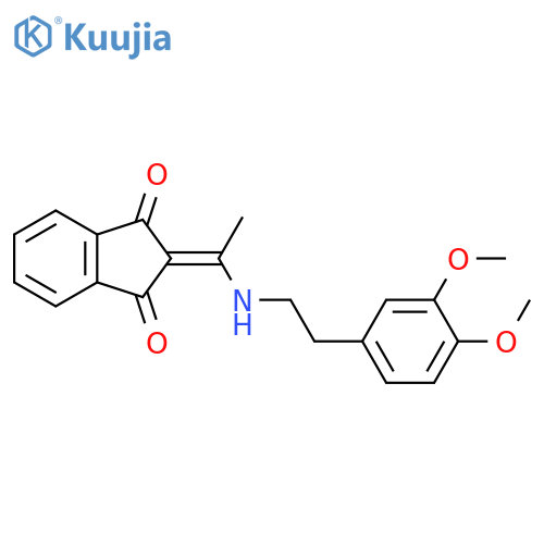 2-(1-{[2-(3,4-dimethoxyphenyl)ethyl]amino}ethylidene)-2,3-dihydro-1H-indene-1,3-dione structure