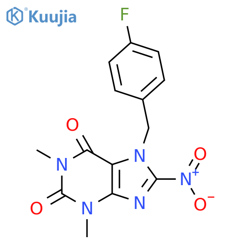 7-(4-fluorophenyl)methyl-1,3-dimethyl-8-nitro-2,3,6,7-tetrahydro-1H-purine-2,6-dione structure