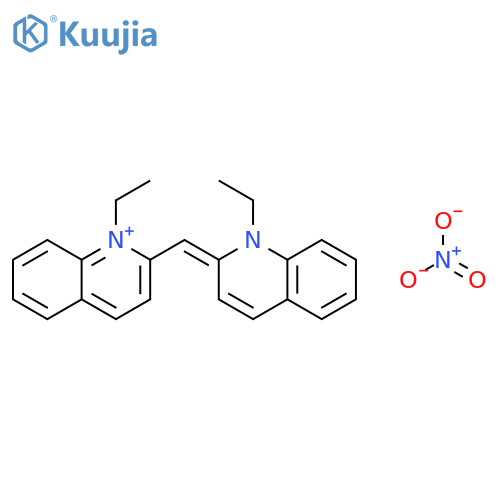 1-Ethyl-2-[(1-ethylquinolin-2(1H)-ylidene)methyl]quinolin-1-ium nitrate structure