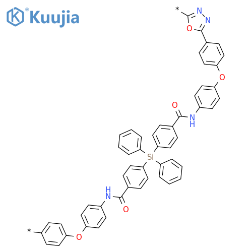 Poly[1,3,4-oxadiazole-2,5-diyl-1,4-phenyleneoxy-1,4-phenyleneiminocarbonyl-1,4-phenylene(diphenylsilylene)-1,4-phenylenecarbonylimino-1,4-phenyleneoxy-1,4-phenylene] structure