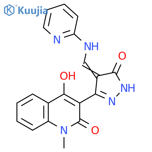 2(1H)-Quinolinone,3-[4,5-dihydro-5-oxo-4-[(2-pyridinylamino)methylene]-1H-pyrazol-3-yl]-4-hydroxy-1-methyl- structure