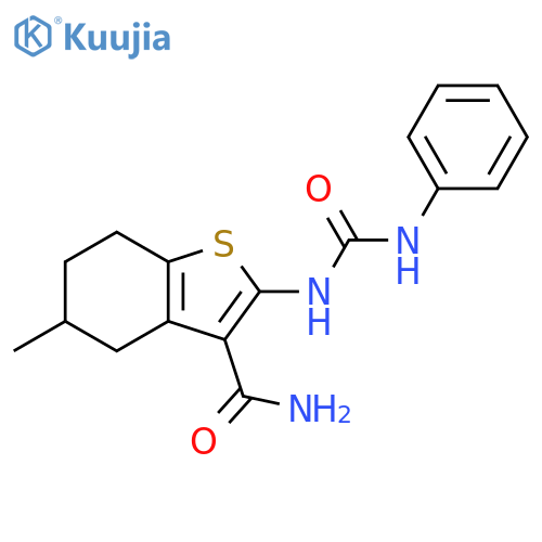 5-methyl-2-(phenylcarbamoyl)amino-4,5,6,7-tetrahydro-1-benzothiophene-3-carboxamide structure