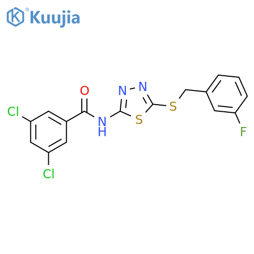 3,5-dichloro-N-(5-{[(3-fluorophenyl)methyl]sulfanyl}-1,3,4-thiadiazol-2-yl)benzamide structure