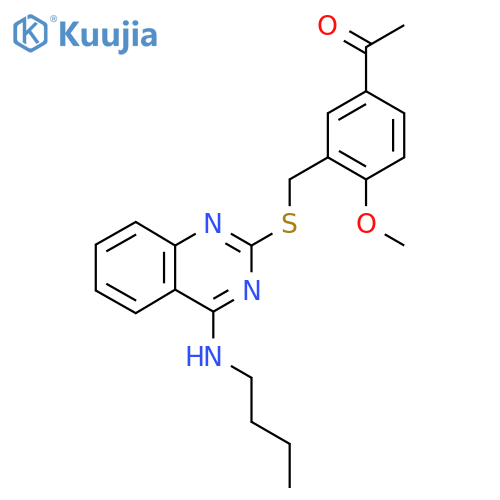 1-3-({4-(butylamino)quinazolin-2-ylsulfanyl}methyl)-4-methoxyphenylethan-1-one structure